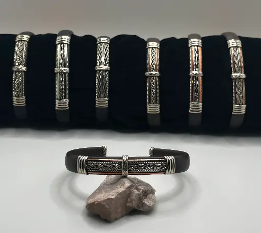 [Narrow bracelet black/ brown copper and silver] LBR/ASST